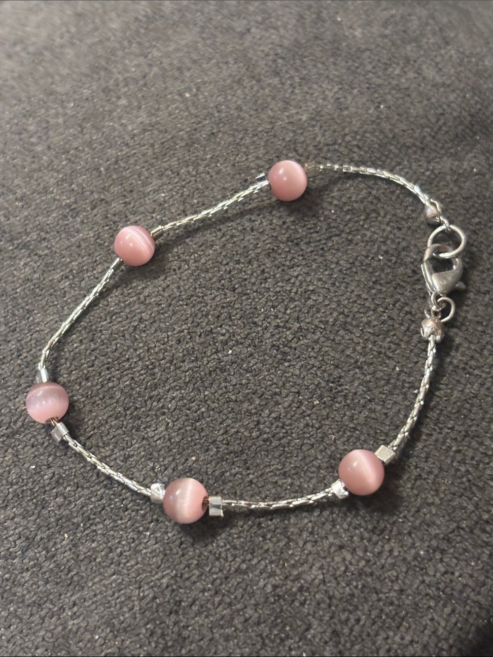 Delicate pink Cats eye glass& silver tone Bracelet